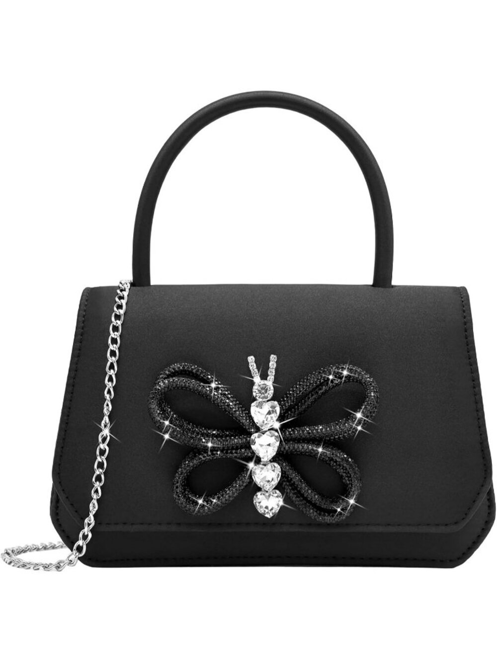 Women's Rhinestone-Black Top Handle Clutch Purse Formal Wedding Evening Bag